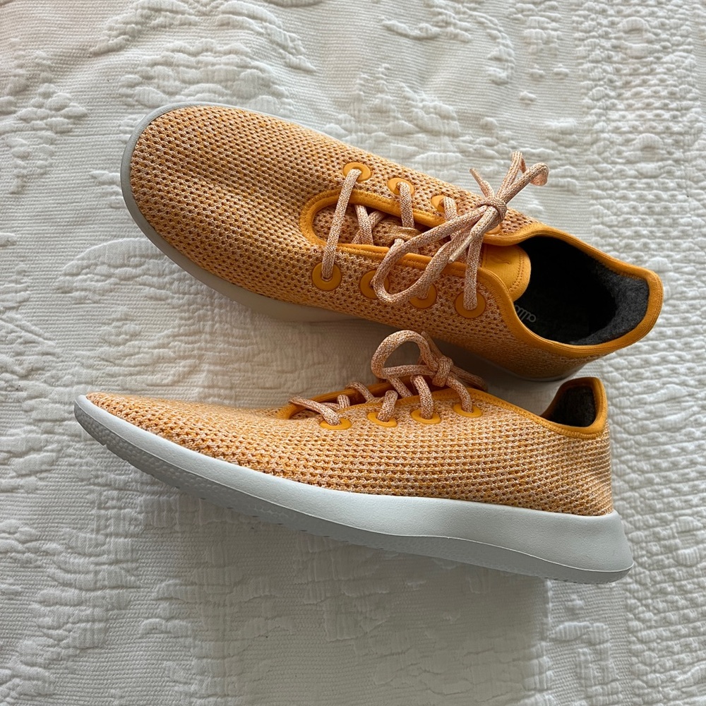 Allbirds tree runners, brand new. Orange, men’s size 9